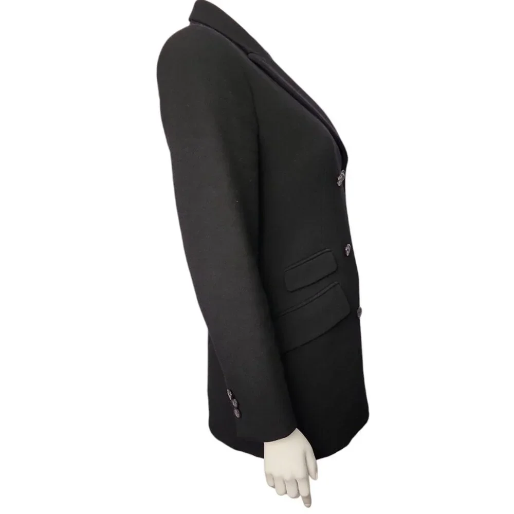 J Crew Blazer Jacket Womens Size 2 100% Wool Solid All‎ Black Double Breasted - Picture 4 of 5